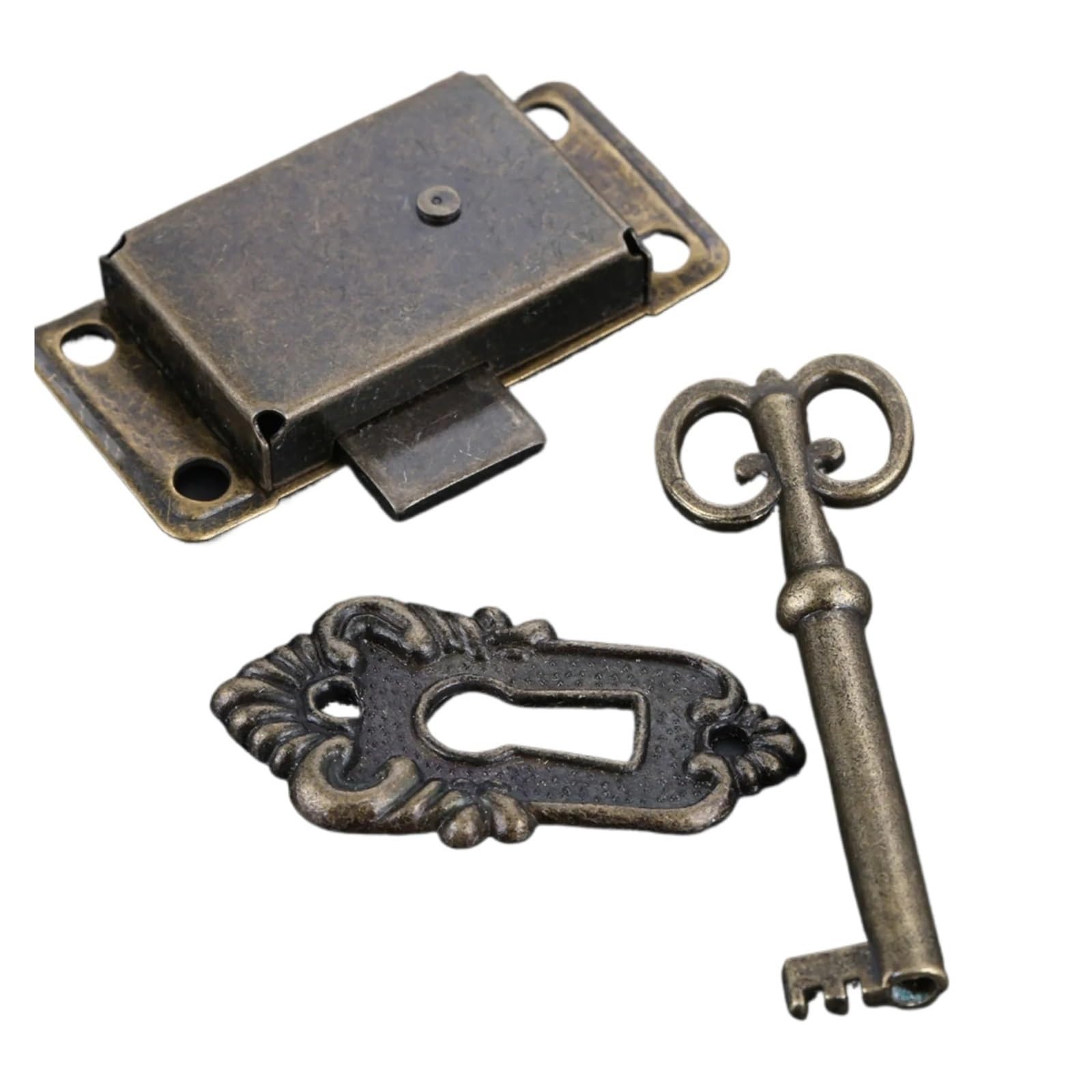 2set Drawer Iron Lock+Key Jewelry Box Cabinet Wardrobe Door Padlock Latch Vintage Decoration Silver/Antique Bronze W/Screws for Cabinets(Bronze)