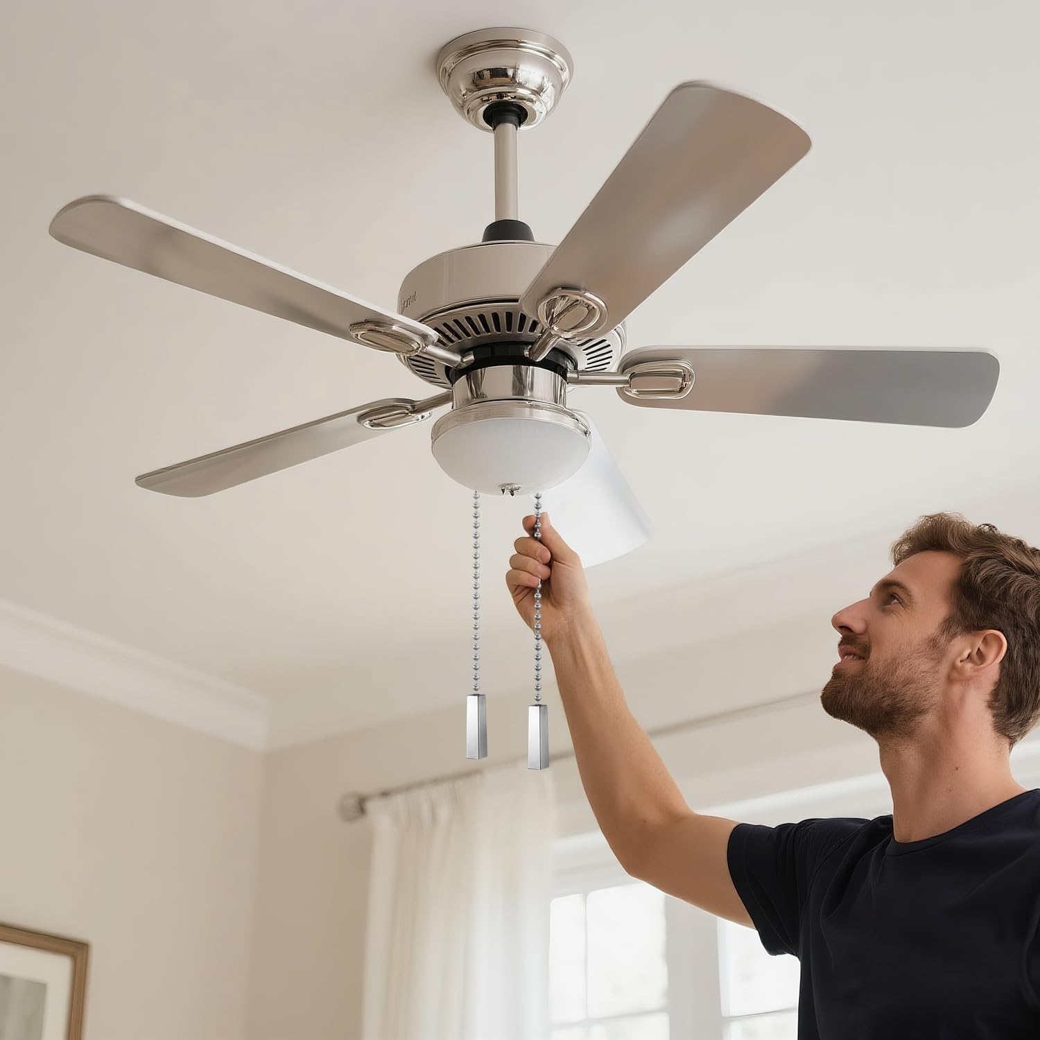 2Pack Metal Ceiling Fan Pull Chain, 12 Inch Minimalist Beaded Decorative Extender, Elegant Light Pull Charm for Ceiling Fans & Lamps, Durable Silver Chain Replacement - Image 5