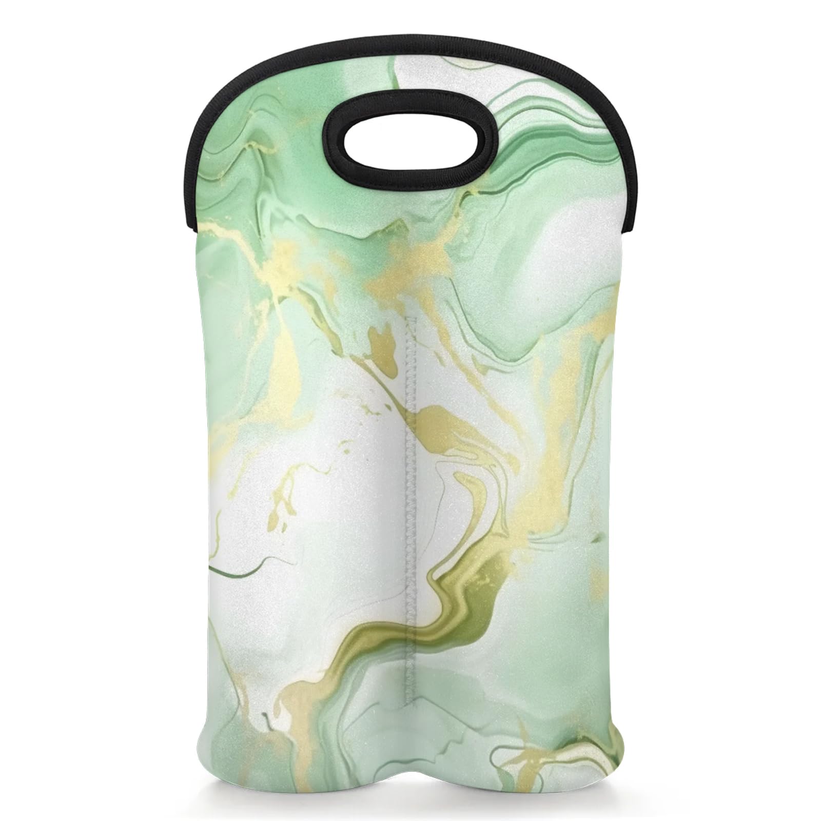 2 Bottles Abstract Green Wine Bag Sleeve Totes Luxury Abstract Fluid Neoprene Protective Wine Carrier Bag for Wine,Water, Champagne, Beer, Baby Bottles,Gift 14.5 x 10 Inches