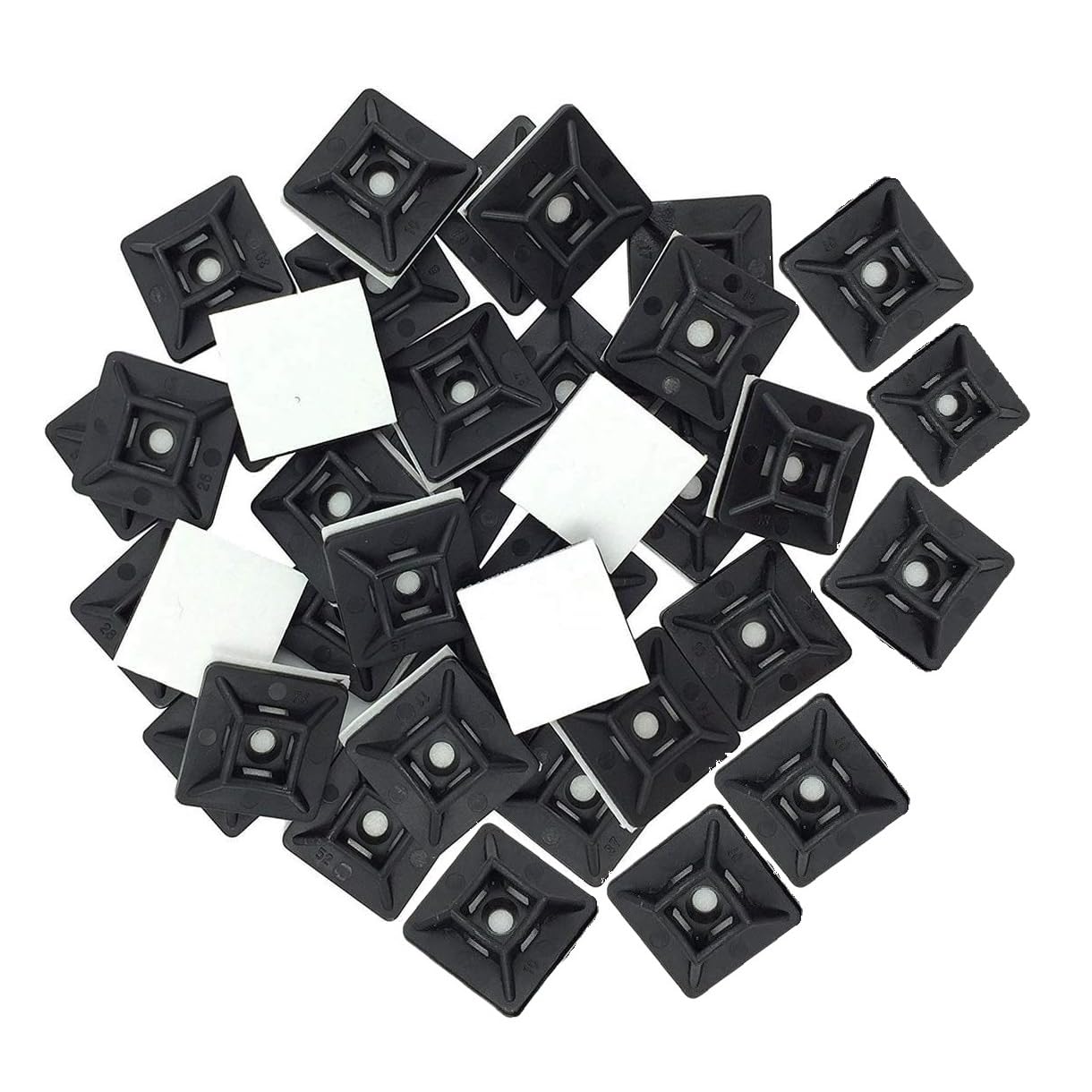 TERF® 50 Pcs Black Self Adhesive Cable Ties Bases 19mm X 19mm (0.78'') Premium Nylon Self Adhesive Cable Ties Fixing Mounts for Home Office Garden Garage Workshop DIY Use