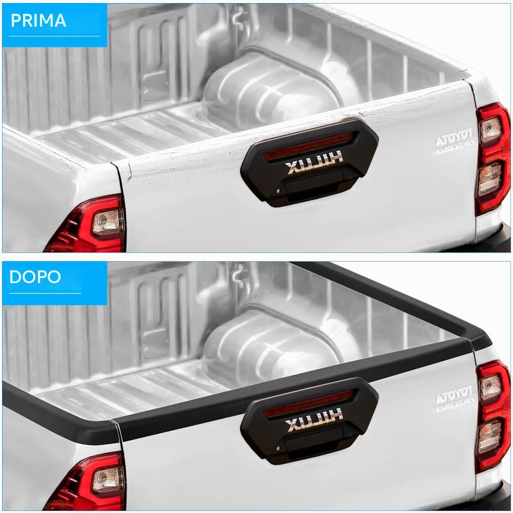 Kit de Protección de 3 Piezas para Toyota Hilux 2021-2026 (Invincible GR Sport) Doble Cabina, Protector de Portón Trasero con Recorte para Maneta y Rieles Laterales LLDPE - Negro Mate (Caja Abierta)
