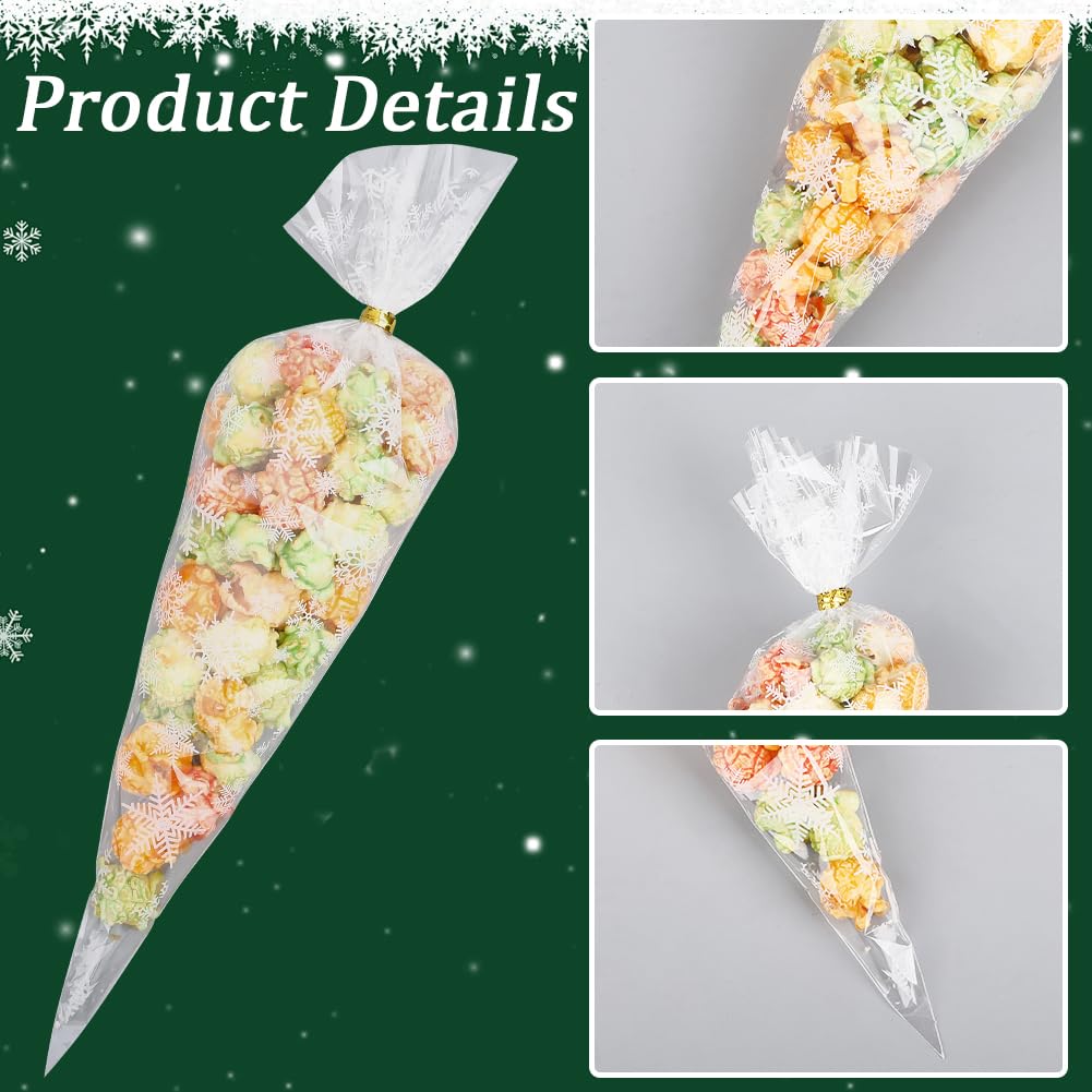 LOMIMOS 100pcs Clear Triangle Cellophane Bags - 6x12in Treat Cones With Twist Ties For Cookies, Candy - View #3