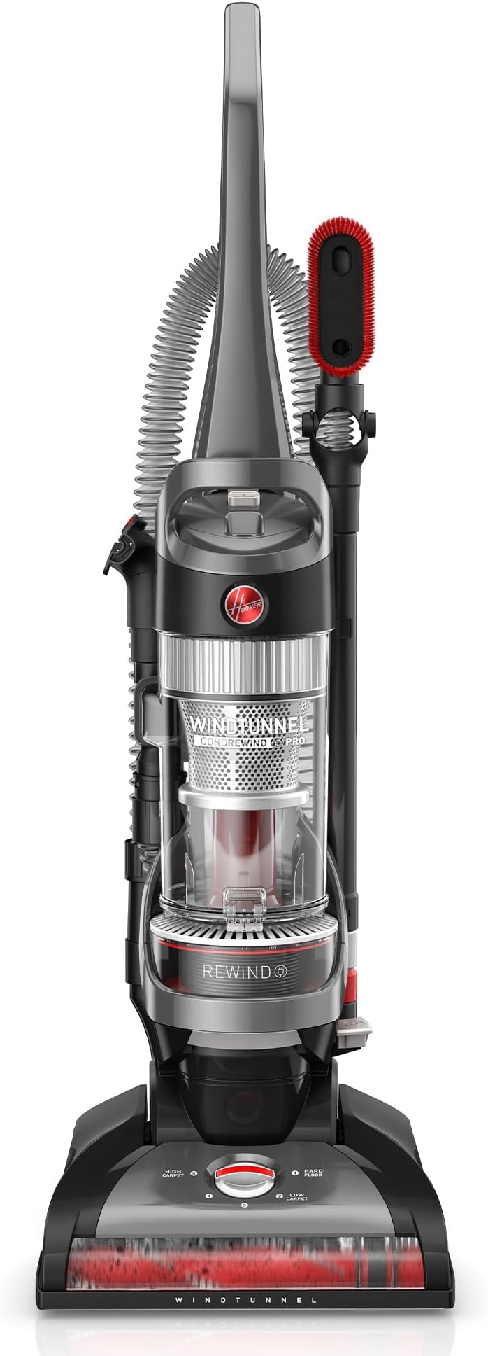 - Hoover WindTunnel Cord Rewind Pro Bagless Vacuum Cleaner, Corded Upright Vacuum Cleaner for Carpet and Hard Floor, Multi-Cyclonic Filtration, 25ft Auto-Rewind Cord, 5-Height Adjustment