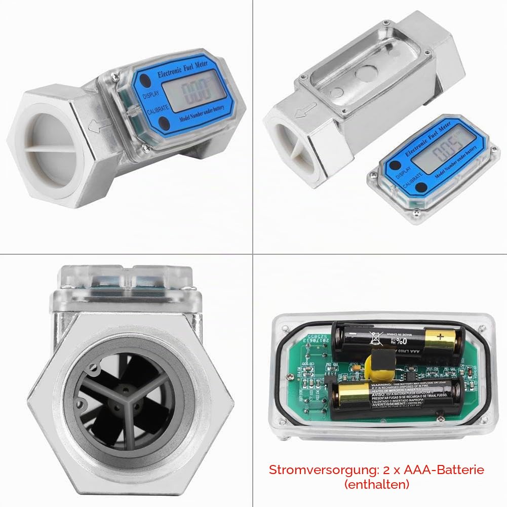 Digitaler Turbinen-Durchflussmesser, 120L/Min Flüssigkeitsdurchflussmesser Wasser- Und Kraftstoffdurchflussmesser Rostfrei 0-99999 Elektronischer Kraftstoffzähler 1-1/2 Zoll NPT, Für Benzinpistolen
