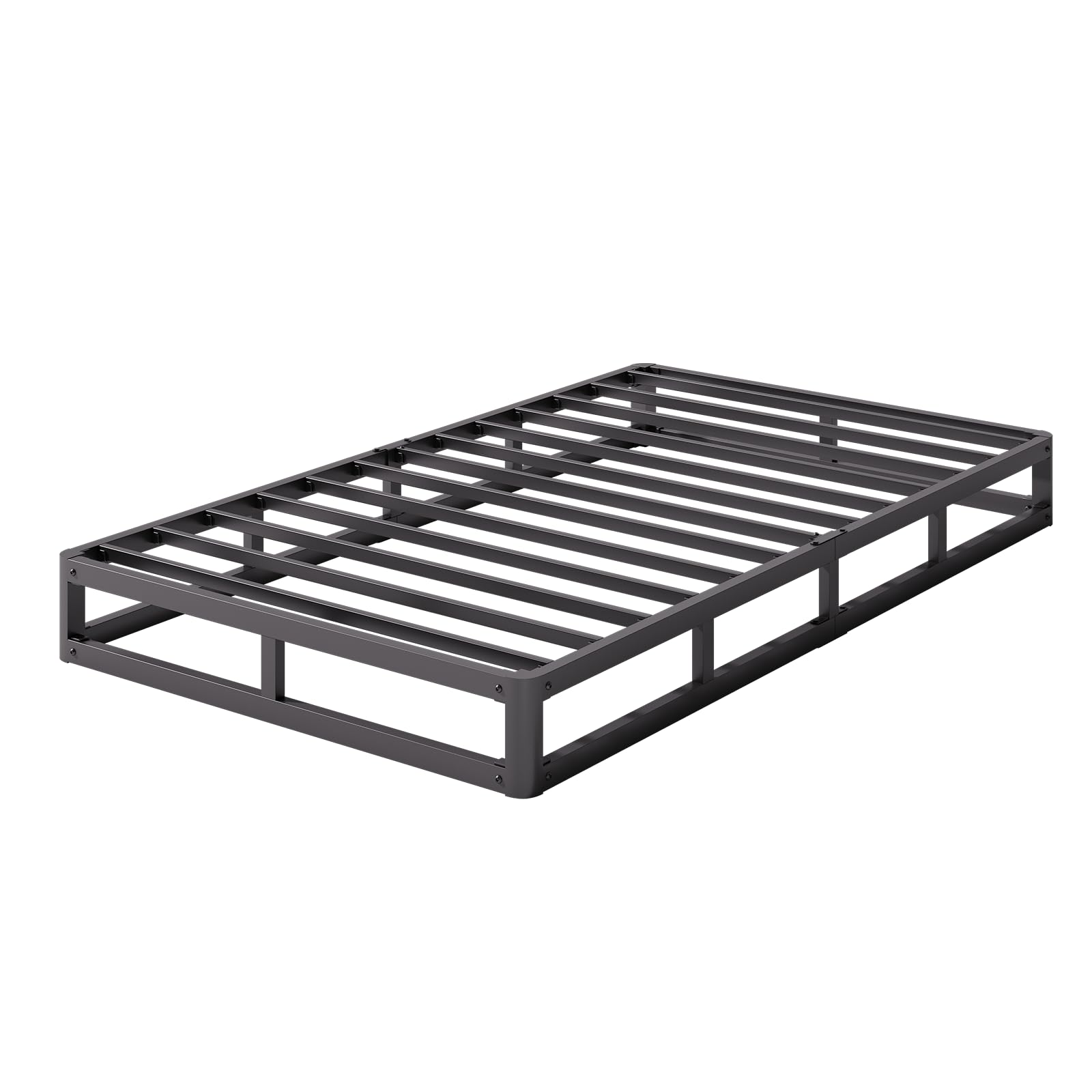 Twin Size Bed Frame, 5 Inch Low Profile Metal Box Spring with Fabric Cover, 2500lbs Heavy Duty Steel Structure Mattress Base, Noise-Free Bed Foundation, Easy Assembly, Black