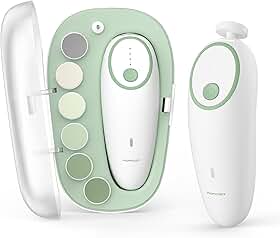 Momcozy Lixa de unha elétrica para bebê, aparador de unhas elétrico suave, cortador de unhas para bebês com luz noturna, 7 almofadas de substituição de cabeça de moagem, verde