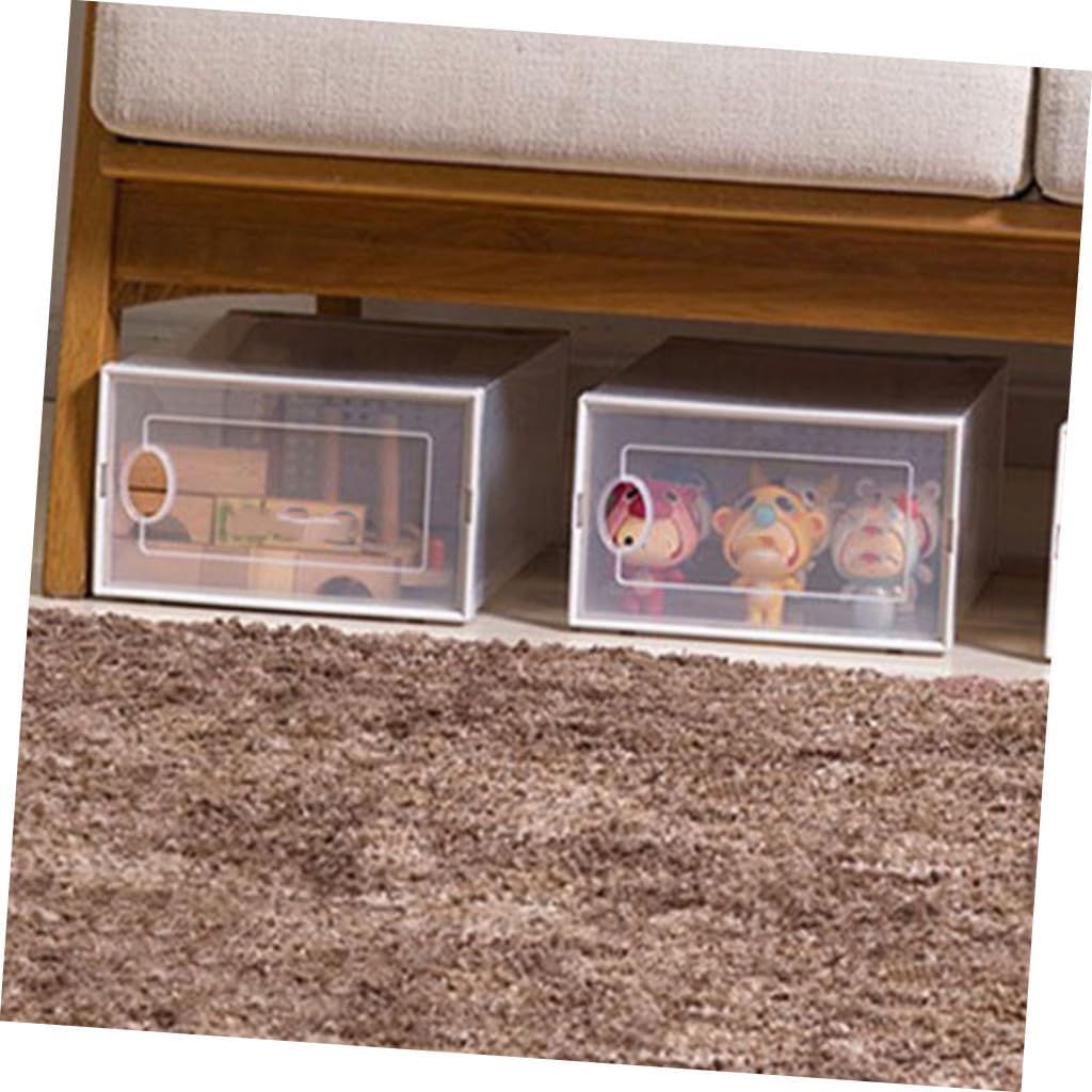 Kichvoe Overlapping Transparent Shoe Storage Box with Clamshell Dustproof Stackable Organizer for Home Entryway Office Students Simple White Design