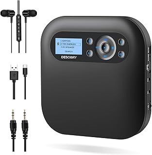 CD Player Portable, DESOBRY Bluetooth CD Player with Speakers, Portable CD Player for Car and Home, 2000mAh Rechargeable CD Player with LCD Screen Bluetooth Visibility and Headphone