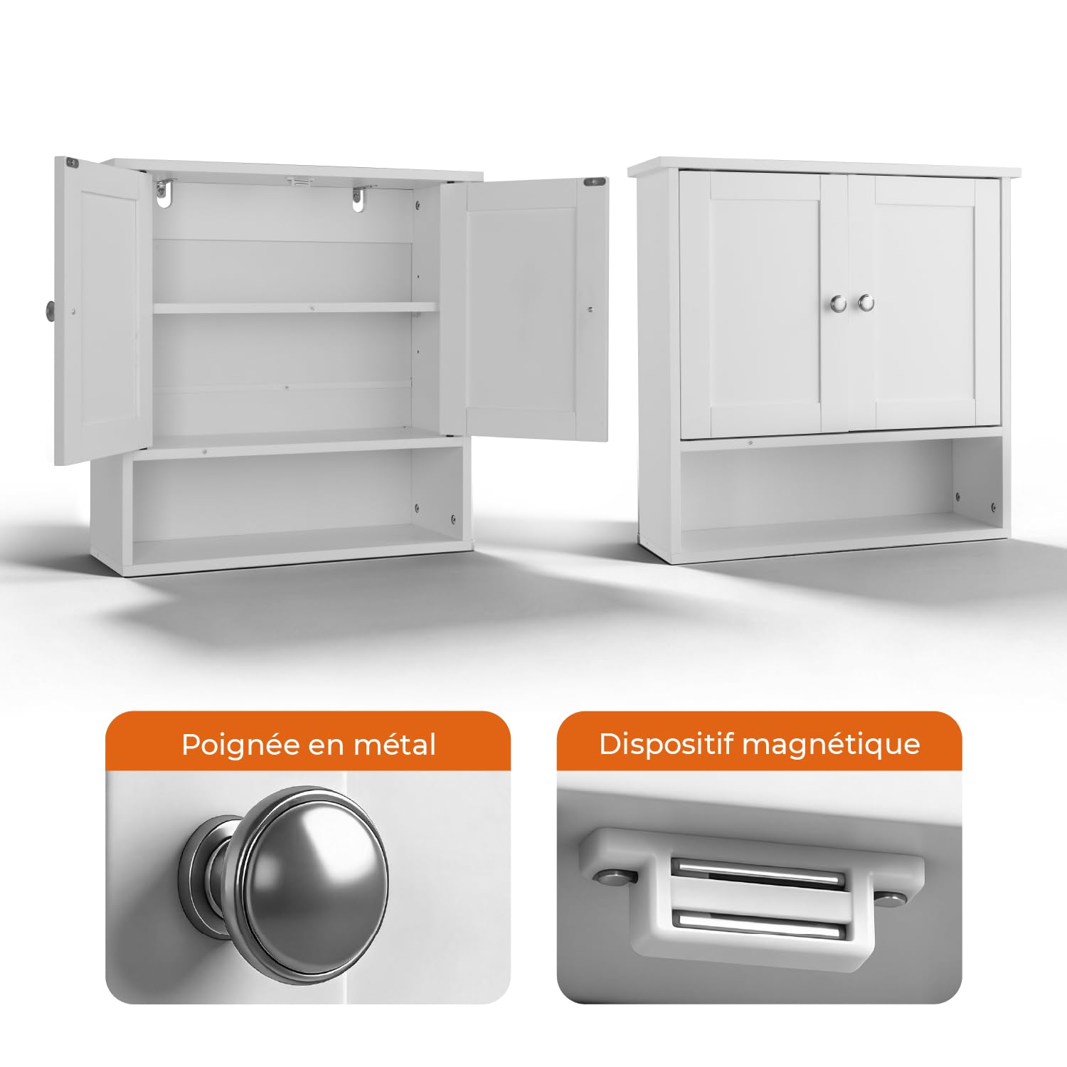 LEADZM Armoire Murale Salle de Bain, Meuble WC Suspendu avec 2 Portes, Étagère Réglable, Placard de Rangement pour Toilette, Salon (Style 2, Blanc)