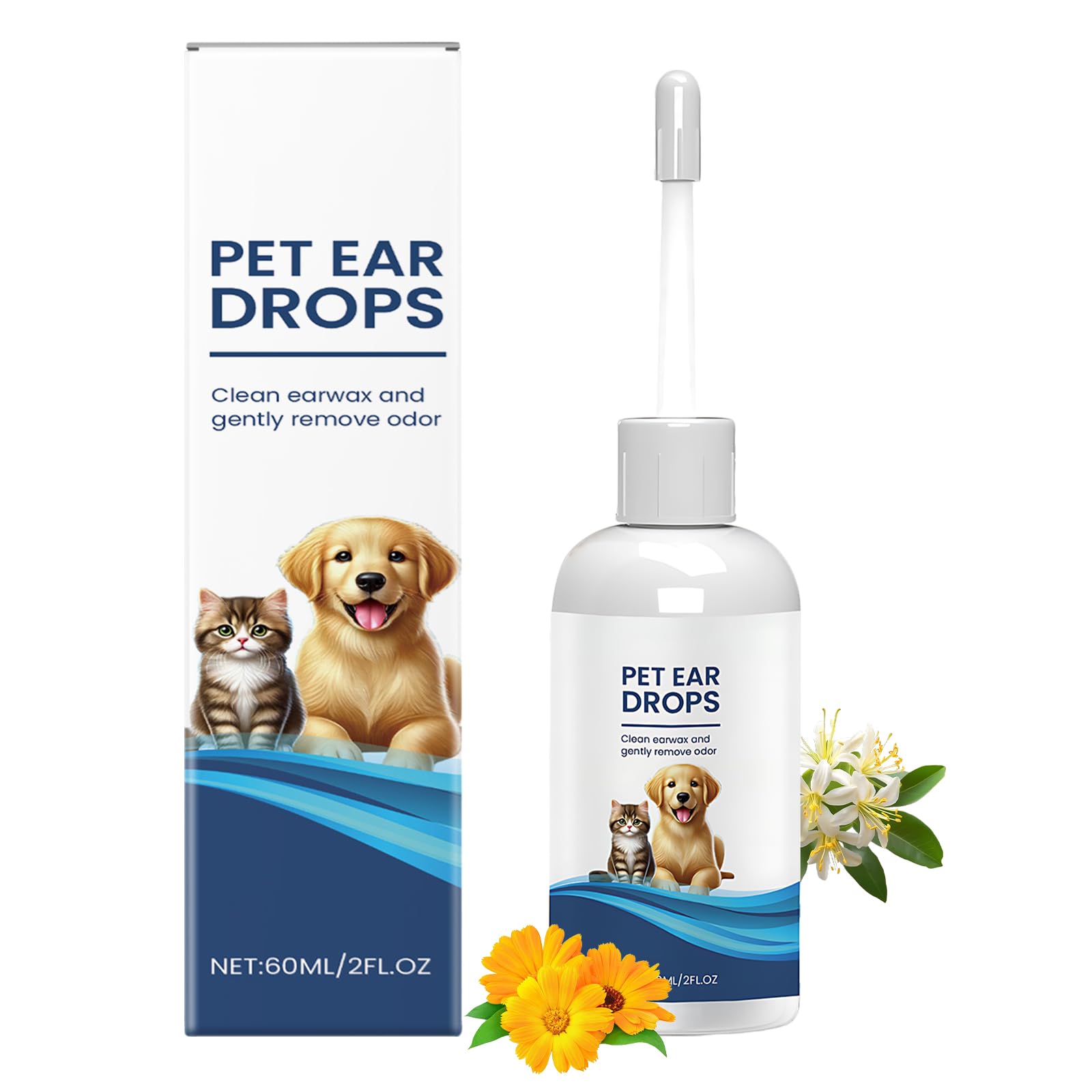 Yirrmiwn Ear Cleaner for Dogs & Cats, Dog Ear Drops for Soothes Itchy and Wax Build Up, Control Ear Odor, Gently Reduces Discomfort, 60 ml