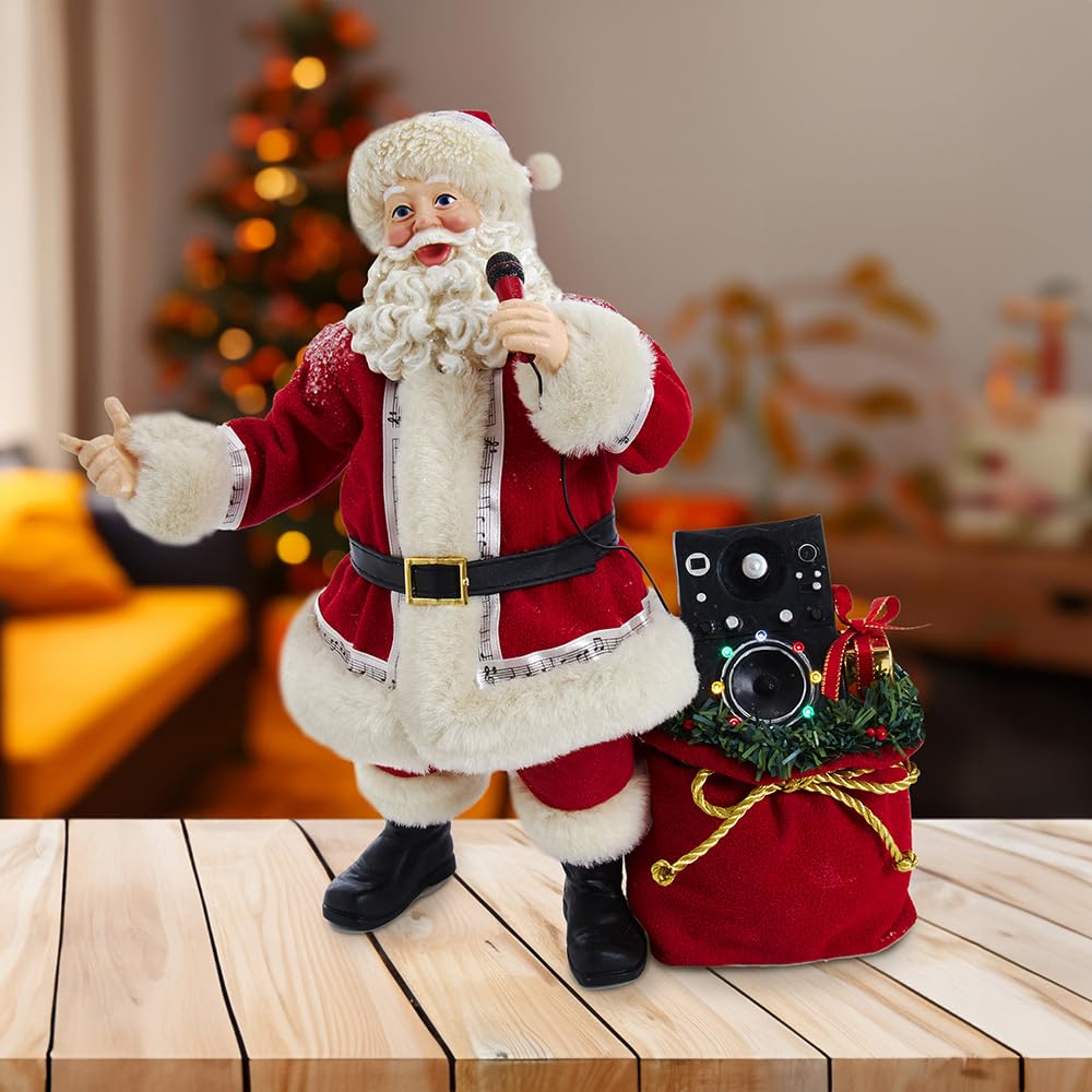 Kurt S. Adler Kurt Adler 10.5-Inch Battery-Operated Fabriche Musical Karaoke Santa, Multi