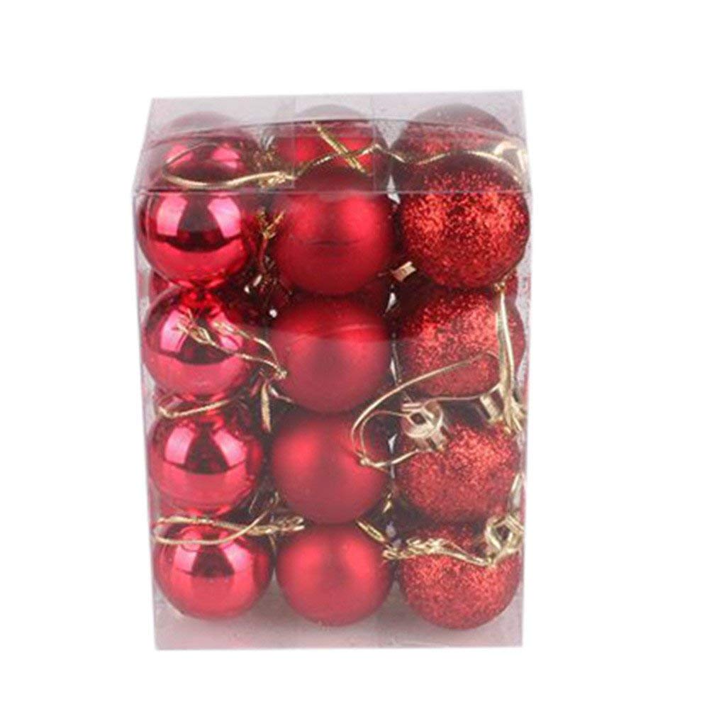 Am Clearance A-Red 24/48 Pc Christmas Balls Ornaments Set - Mini Shatterproof Hanging Baubles Balls For Xmas Tree Decorations (Red, 24Pc/3Cm)