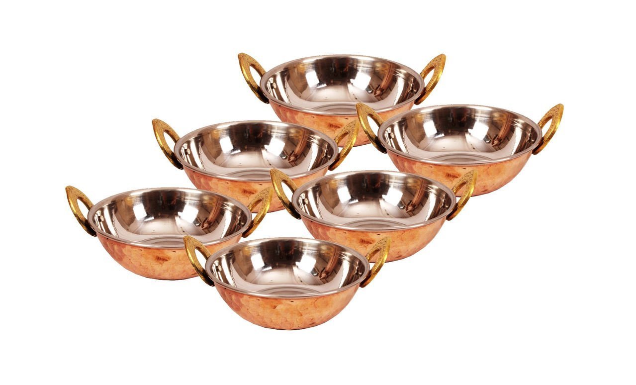 Cuivre servant kadai lot de 6 bols traditionnels Saar Dessous pour repas indiens