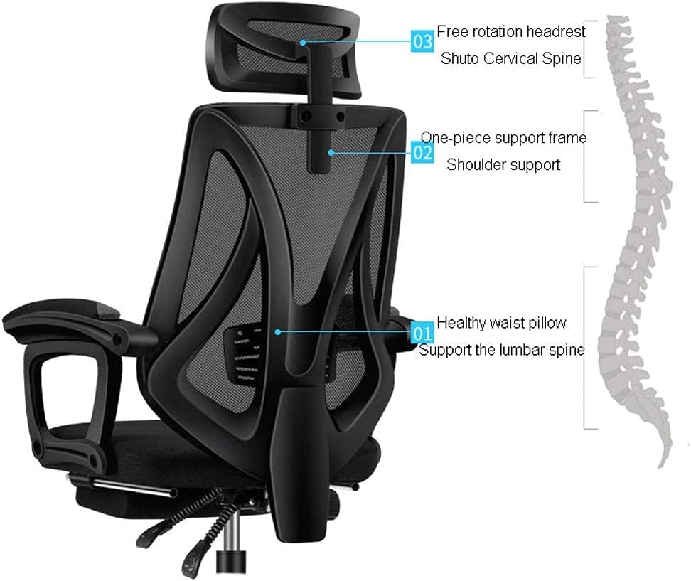 Chairs,Zero Gravity Swivel Chairs,Gaming Racing Chair with High Back for Games,Office Chair for Pc,Adjustable Lumbar Support/White Frame Black Net