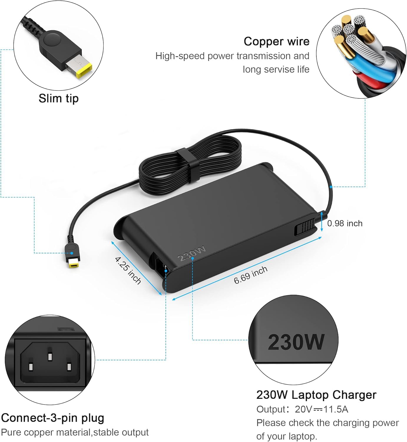 230W 20V 11.5A Power Supply Compatible with Lenovo Legion 5 7 5P C7 S7