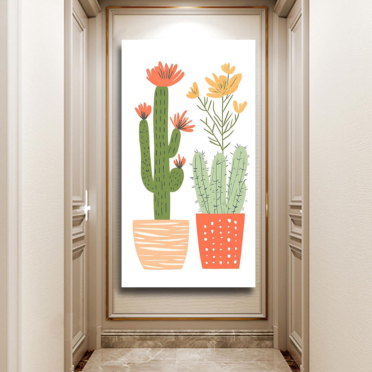 CHERHERART Obraz na płótnie kaktus minimalistyczny design sukulenty roślina dekoracja ścienna boho plakat botaniczny do salonu sypialni przedszkola 40 x 80 cm obraz wewnętrzny