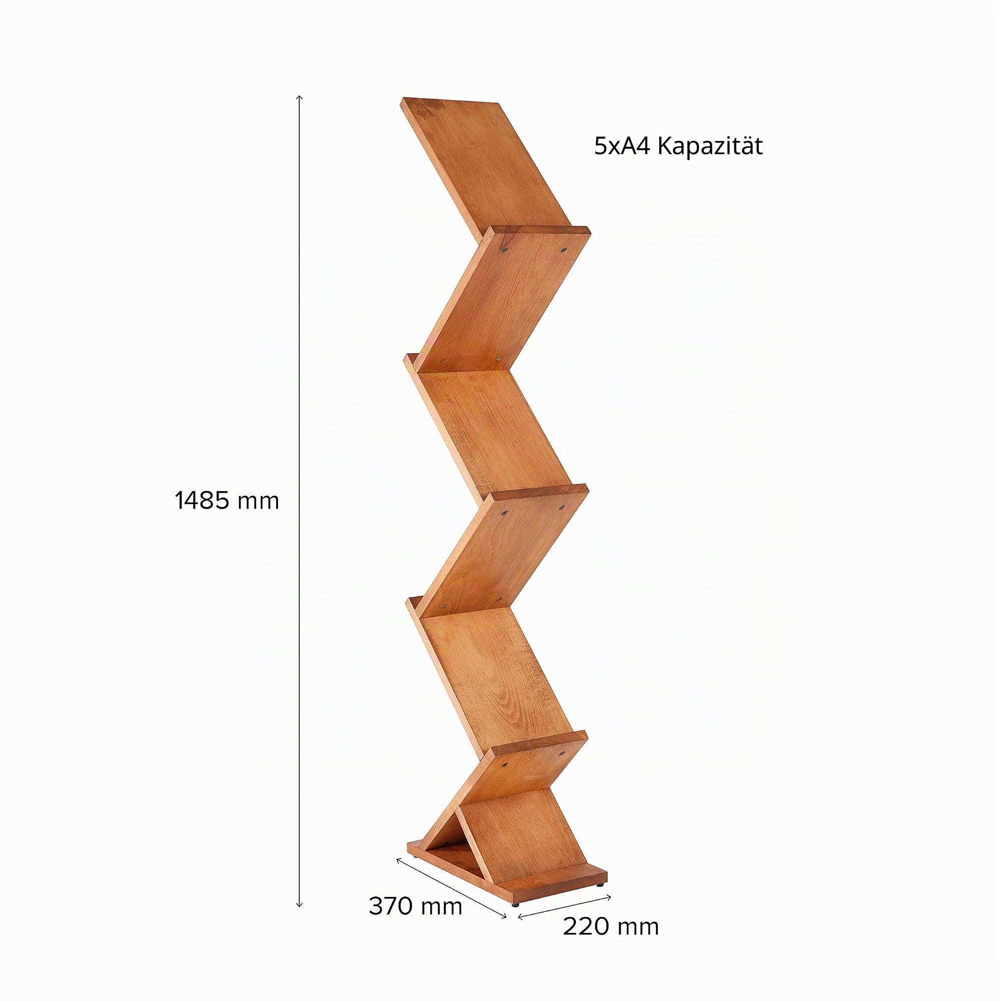 Prospektständer Holz Zick-Zack | Zeitschriftenhalter für 5 x DIN A4 Prospekte | Prospekthalter aus Holz mit Prospektablage | Flyerhalter, Zeitschriftenständer, Buchaufsteller