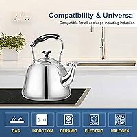 Vista 3 de Hervidor de té silbante de acero inoxidable para estufa, tetera de 2 cuartos de galón de ebullición rápida con mango plegable de tacto frío