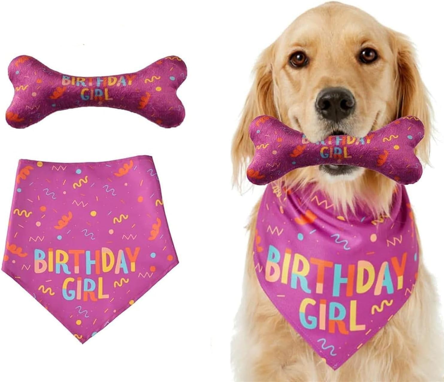 Dog Birthday Bandana, Triangle Reversible Pet Scarf with Cute Biting Bone Scarf Accessory, Dog Birthday Party Supplies, Dogs Bandana for Dogs Birthday Decorations, Premium Durable Fabric