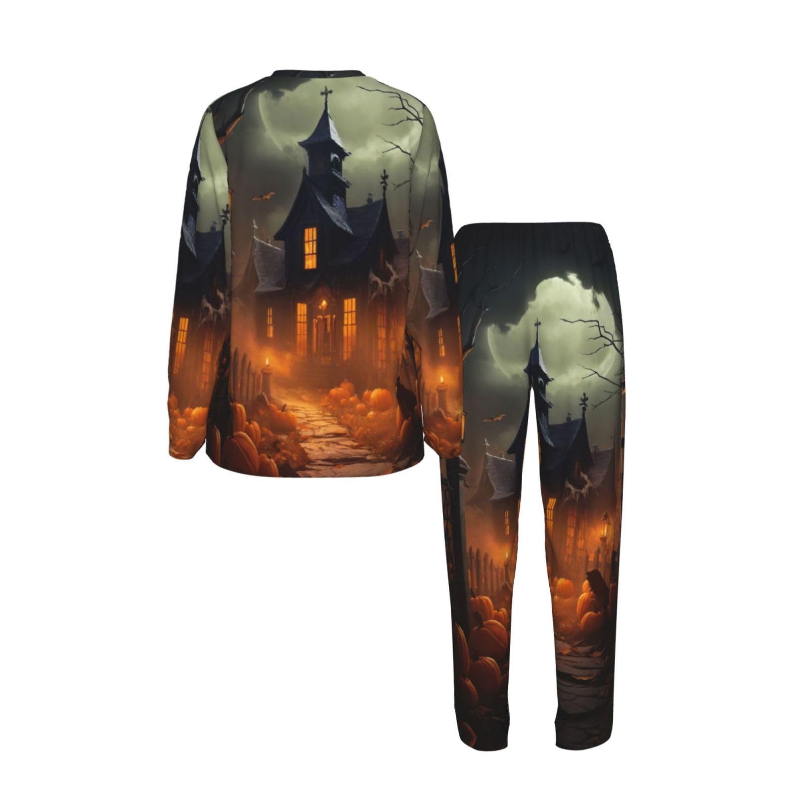 Pigiama da donna a maniche lunghe con stampa spaventosa di Halloween, morbido pigiama da spiaggia, vacanze, abbigliamento da notte, regalo casual