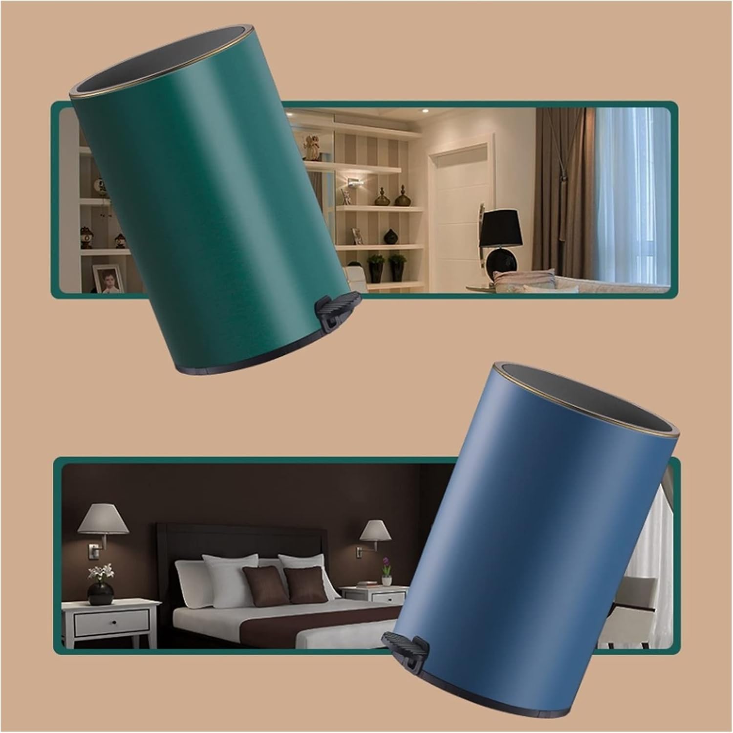 Dustbin Stainless Steel Step Can，Metal Pedal Bin, Round Step Trash Can ​with Lid，Kitchen Trash Can with Lid for Indoor, Outdoor or Commercial Use Kitchen Bin (Color : Dark Green)
