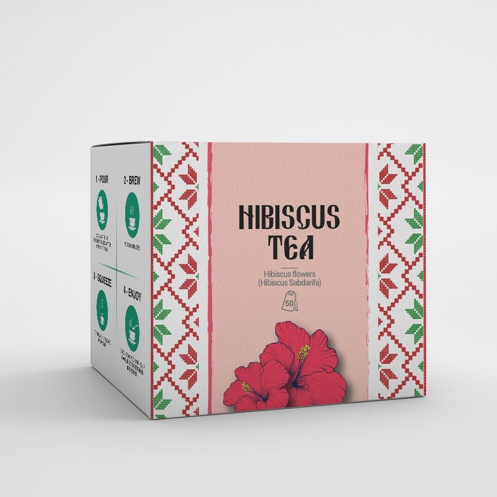 Hibiscus Tea by Amelia Rose | 50 Tea Bags | 100% Natural Hibiscus Flowers | Caffeine-Free Herbal Infusion | Rich in Antioxidants | Refreshing Hot or Iced Tea