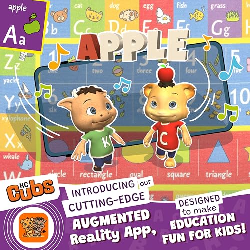 KC Cubs: Educational Rug: ABC Alphabet, Numbers & Shapes - 8x10' Playmat - Interactive Play, Activity Area Carpet, Bedroom-Classroom, Baby-Toddler-Kid