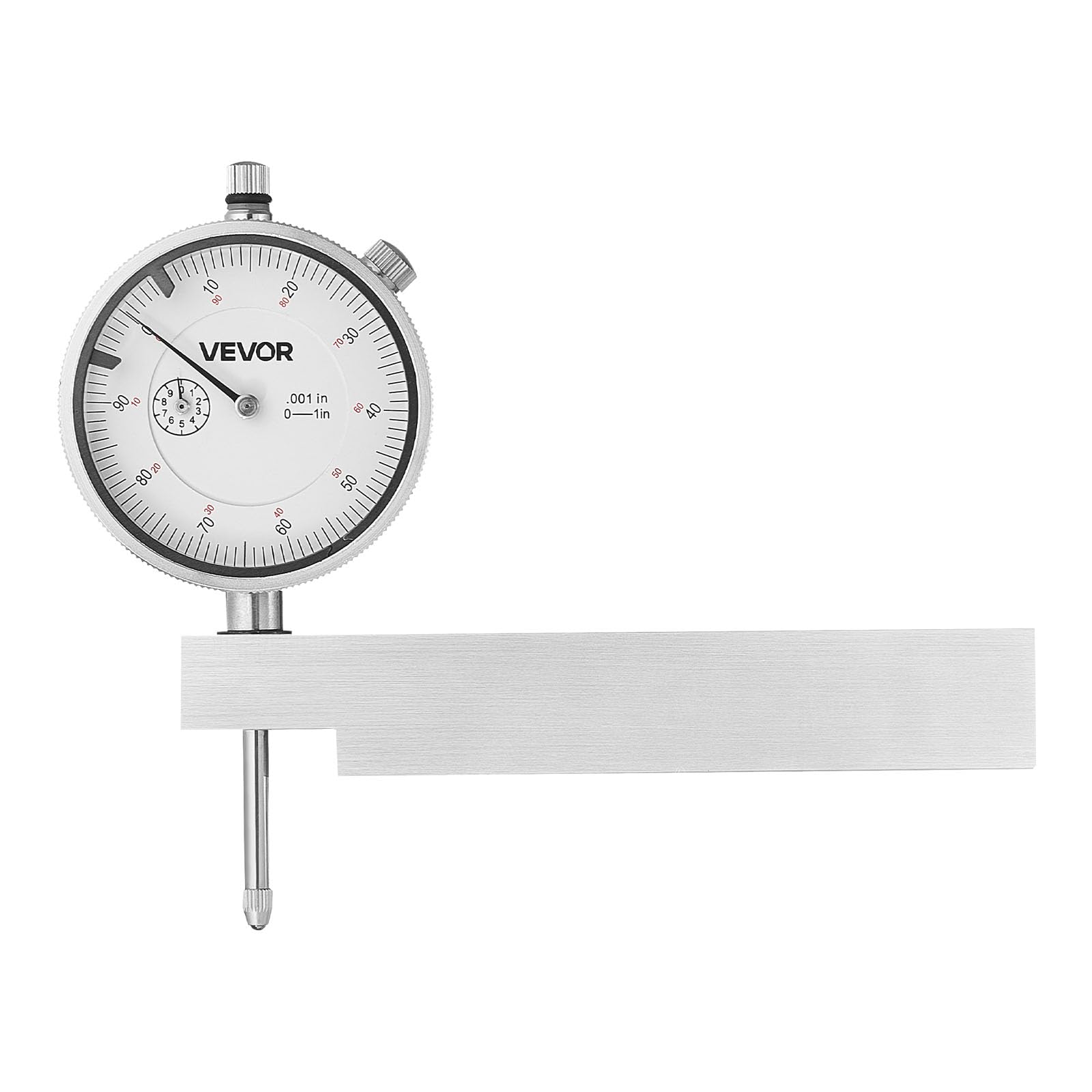 VEVOR Indicador de Comprobación de Cuadrante, con Base Metálica, Precisión de 0,03 mm, Rango de Medición 0 a 25,4 mm, para Medición de Áreas Estrechas, Mecanizado e Inspección Industrial, Plata