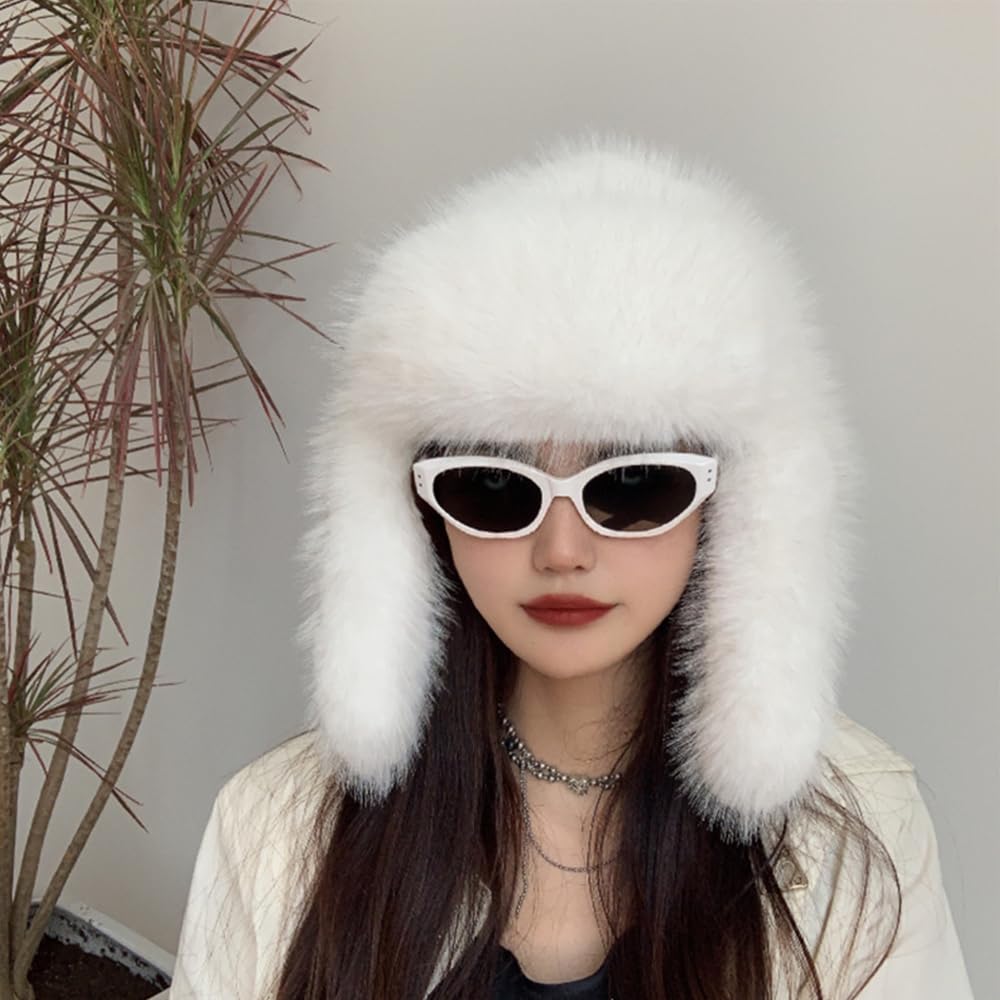 Chapeau de trappeur luxueux en fausse fourrure de vison pour femmes, chapeau d'hiver simple de couleur pure, chapeau chaud Ushanka en fourrure
