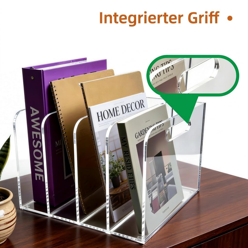 Acryl Zeitschriftenhalter 4 Fächer, Vertikal Schreibtisch-Organizer