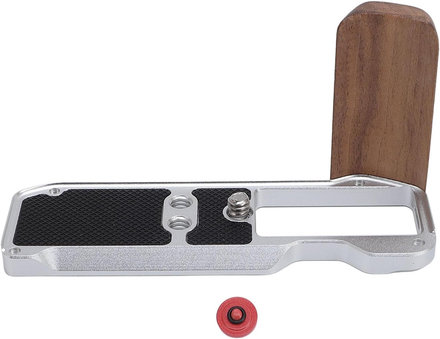 Zopsc L-Shape Camera Handgrip Bracket, Aluminum Alloy L Bracket with Quick Release Plate, Wood Handle Shutter Key for Arca Compatible Mirrorless Camera, Silver