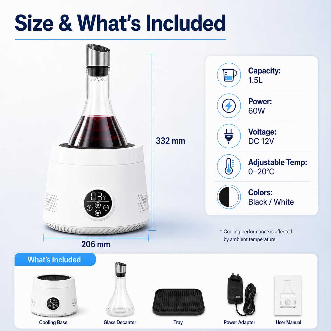 Décanteur électrique avec aérateur et distributeur pour vin rouge White