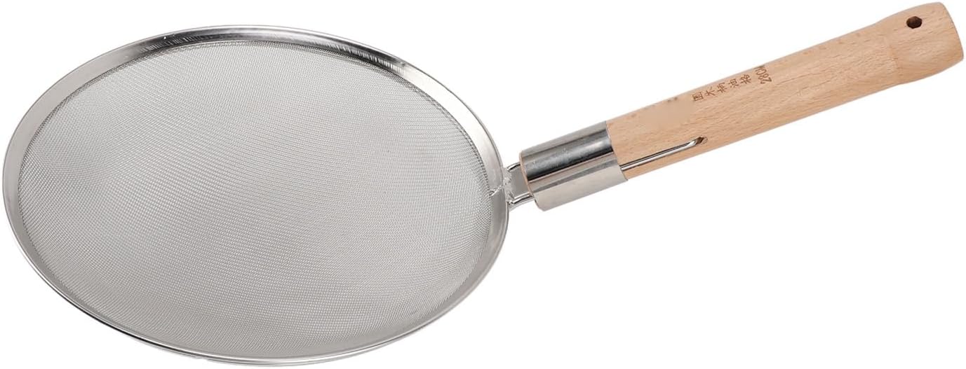 GLOGLOW Stainless Steel Skimmer Spoon, Lightweight Fine Mesh Strainer with Wooden Handle for Cooking and Frying (28cm/11.0in Diameter)