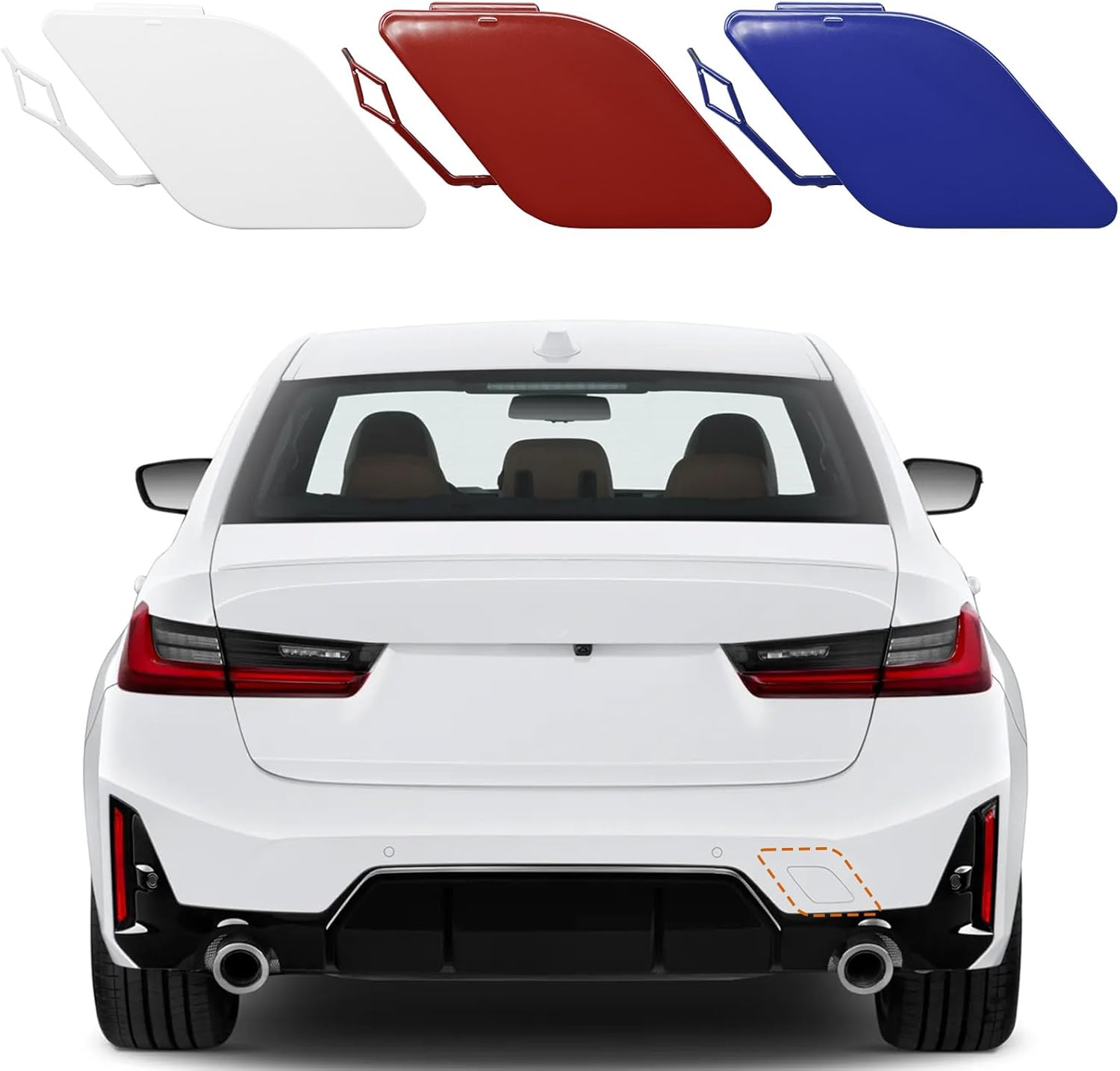 TOPUS Rear Tow Cover for 22-24 BMW 3 Series M Sport G20/G21 LCI Fit 316d 318d 320i 328d 328i 330d 335d 335i 2022 2023 2024 Bumper Hook Eye Towing Cap (White, Right Passenger Side)