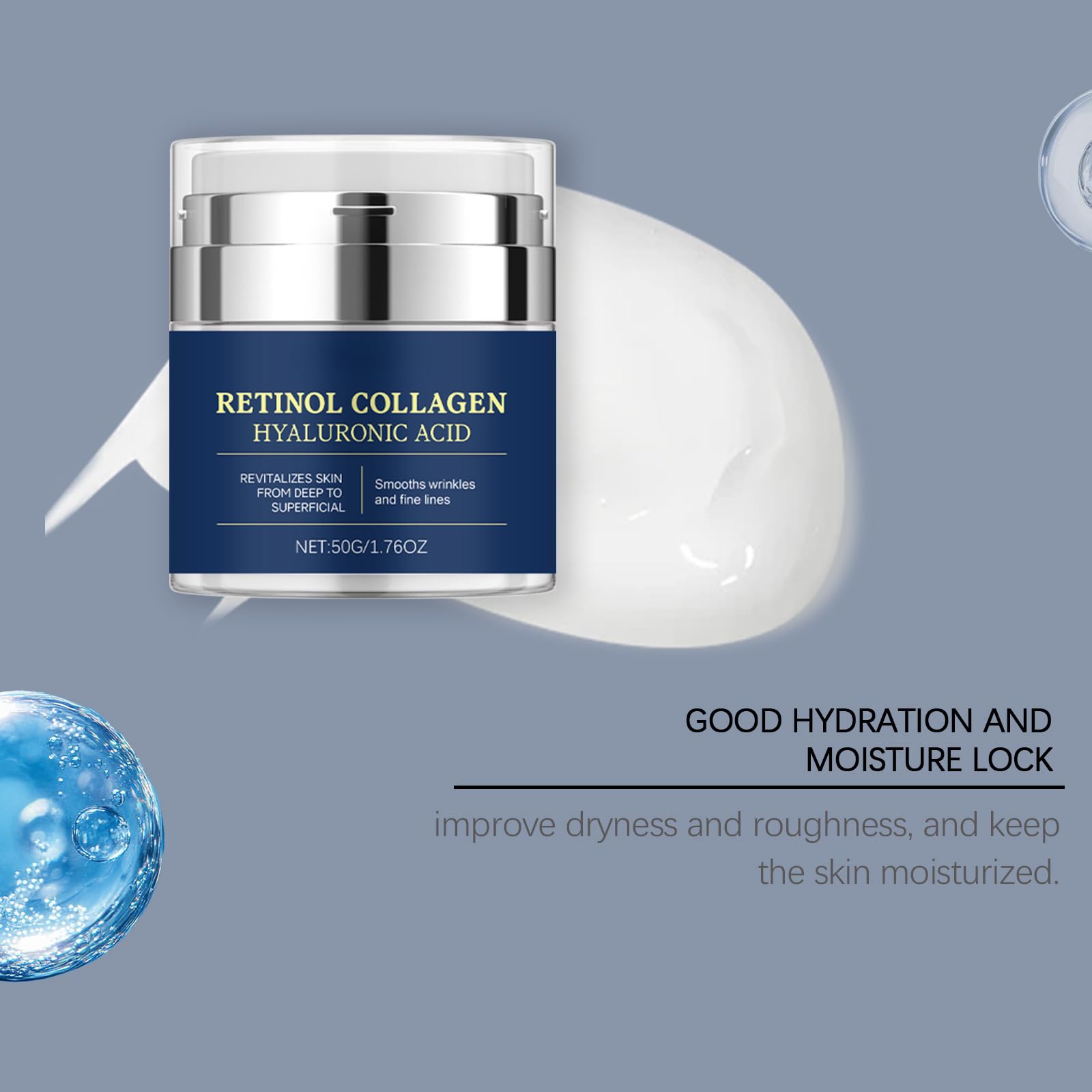 RétinolCrema Viso Anti età Giorno e Notte Idratante e Rassodante Contro Rughe e Linee Sottili con Niacinamide e Collagene1.76,3can