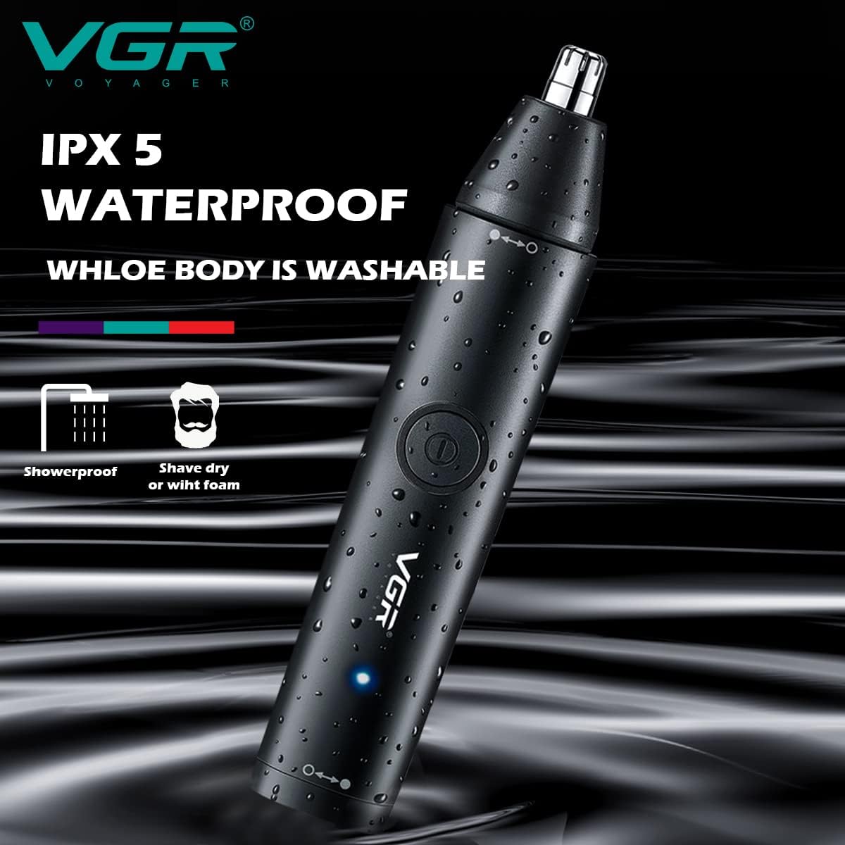 VGR V-613 Trimmer demonstrating IPX5 waterproof rating
