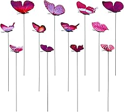 Penitue 12pcs Décoratifs Papillons Tuteurs pour Plantes, 25cm Réalistes Tuteurs Jardin PVC Imperméable Décorations Pot Fleur pour Jardin Pelouse Patio Intérieur Extérieur Cour Planteur Décor (Violet)