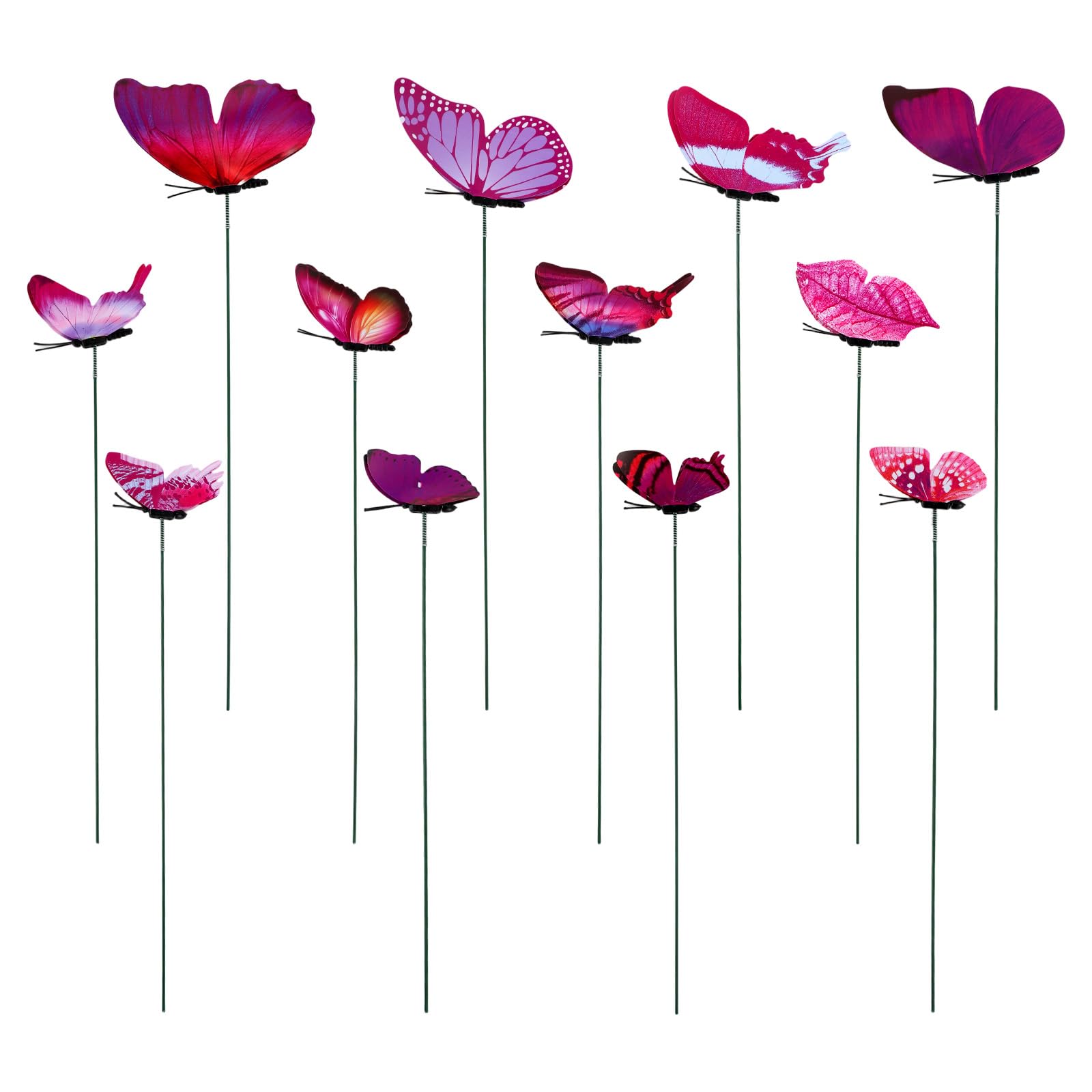 Penitue 12pcs Décoratifs Papillons Tuteurs pour Plantes, 25cm Réalistes Tuteurs Jardin PVC Imperméable Décorations Pot Fleur pour Jardin Pelouse Patio Intérieur Extérieur Cour Planteur Décor (Violet)