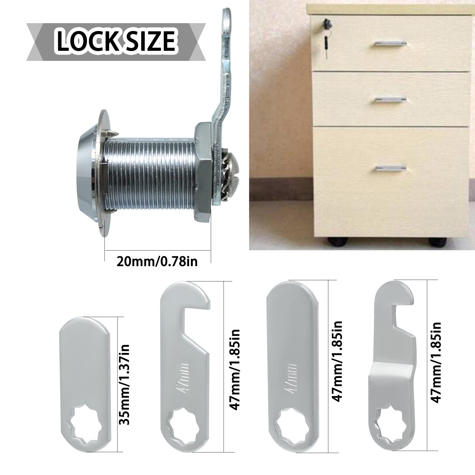 Serratura per cassetta postale di sicurezza da 20 mm, serratura a camma, serratura per cassetta delle lettere, serrature per porta degli attrezzi con 5 piastre di bloccaggio diverse