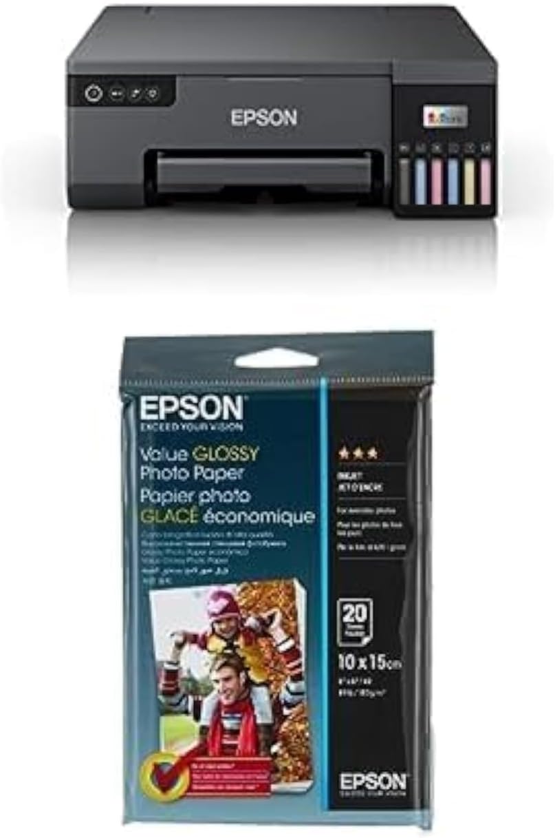 EPSON EcoTank L8050, 6-colour A4 photo printer WiFi connected, with Smart App connectivity + EPSON Value Glossy Photo Paper - 10x15cm - 20 sheets
