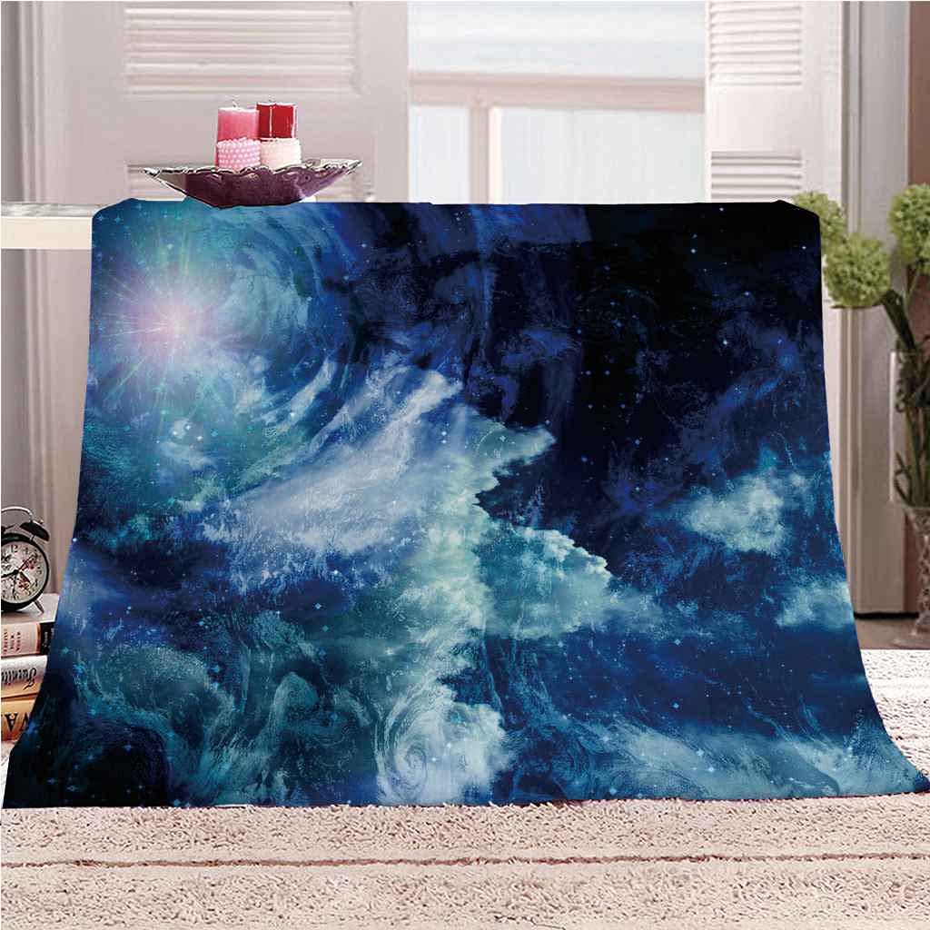 Couverture flanelle Voie Lactée bleue 150x200 anti-froid microfibre lit