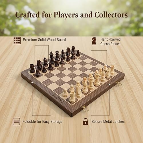 Miniatura 4 de Juego de ajedrez magnético de madera de viaje, tablero de ajedrez de 15 pulgadas, juego de ajedrez magnético plegable, juegos de ajedrez portátil