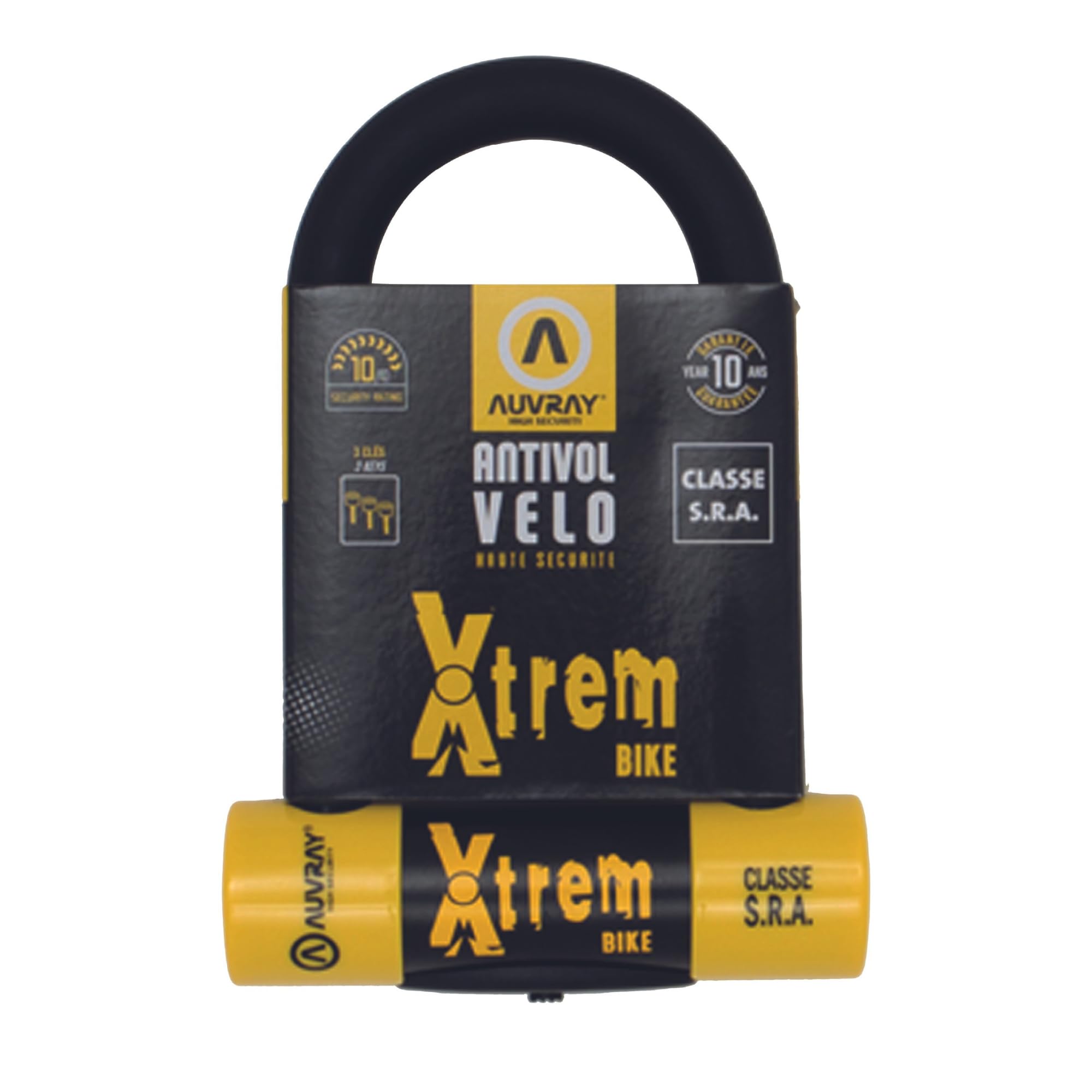 Auvray - Antivol U classe SRA - vélo, moto et scooter - homologué et ultra résistant - anse acier cémenté 18 mm - 3 clefs numérotées fournies -
