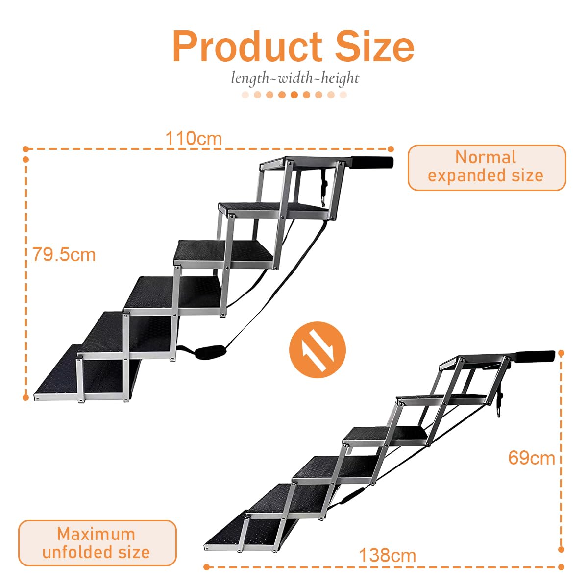 Escalier pour chien, voiture, 6 marches, pliable, jusqu'à 85 kg, pour grands chiens et animaux âgés, échelle pour chien en aluminium, 80 cm de haut, pour camions et SUV