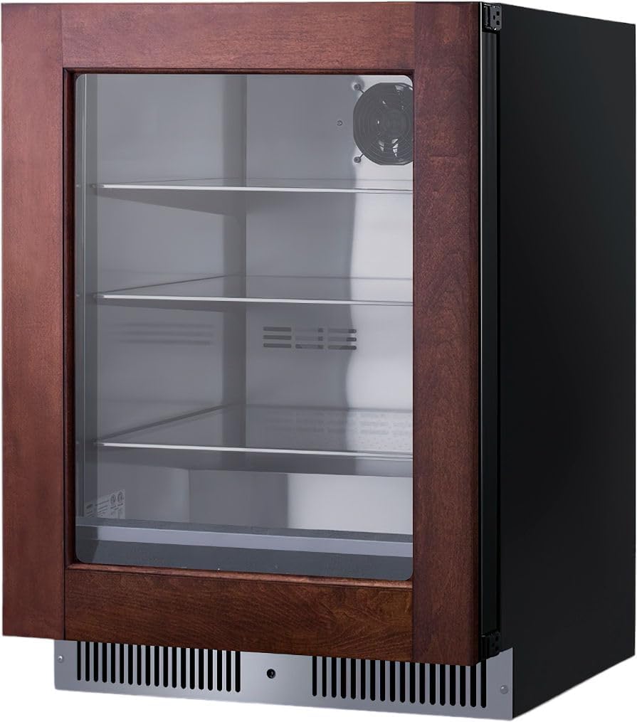 Summit 24 Inch Beverage Refrigerator with Glass Door, 3.5 Cu.ft., Shallow Depth Undercounter, Commercially Approved- SDHG2443 (LHD, Panel Ready) (Panel not included)