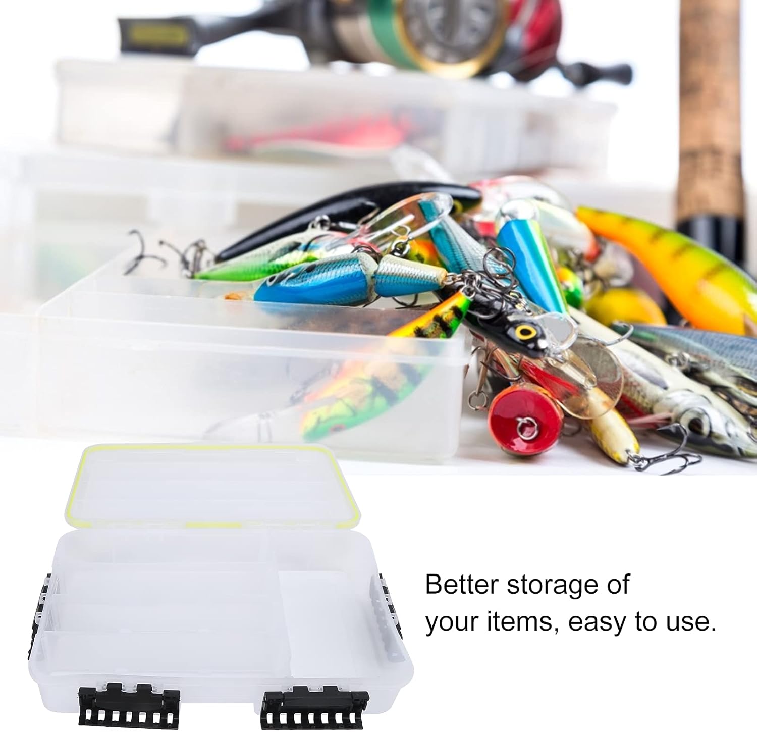 Luya Box Fishing Tackle Storage, Durable Transparent Plastic Bait Box, Large Space Sealed Design with 4 Buckles for Fish Hooks Lures Baits, Organizer for Trout Fishing Accessories