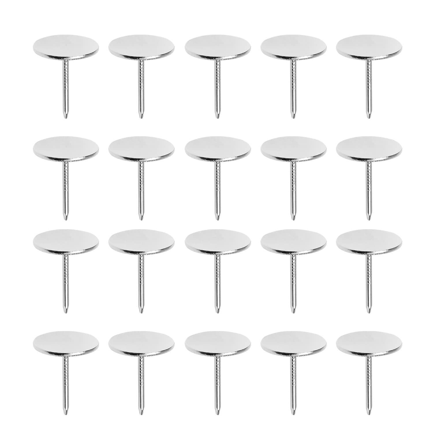 Yinpecly Upholstery Nails Tacks 0.75" Head Dia Flat Head Furniture Nails, for Furniture Decoration Sofa Headboards Chair Hardware Cork Board Silver Tone 100pcs