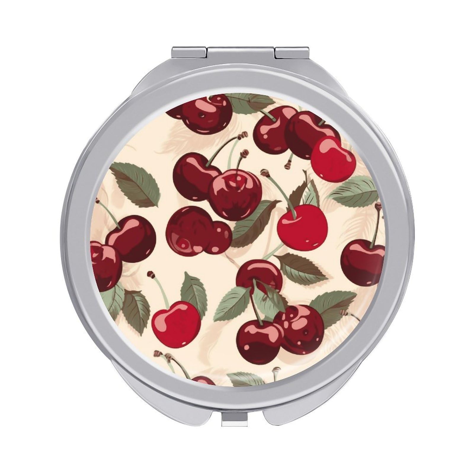VstaDank Cherry Pattern Travel Makeup Mirror 2 X /1 X Magnifying Mini Vintage Pocket Mirror for Purse Small Portable Folding Small Round Mirrors Portable Vanity Mirrors for Women