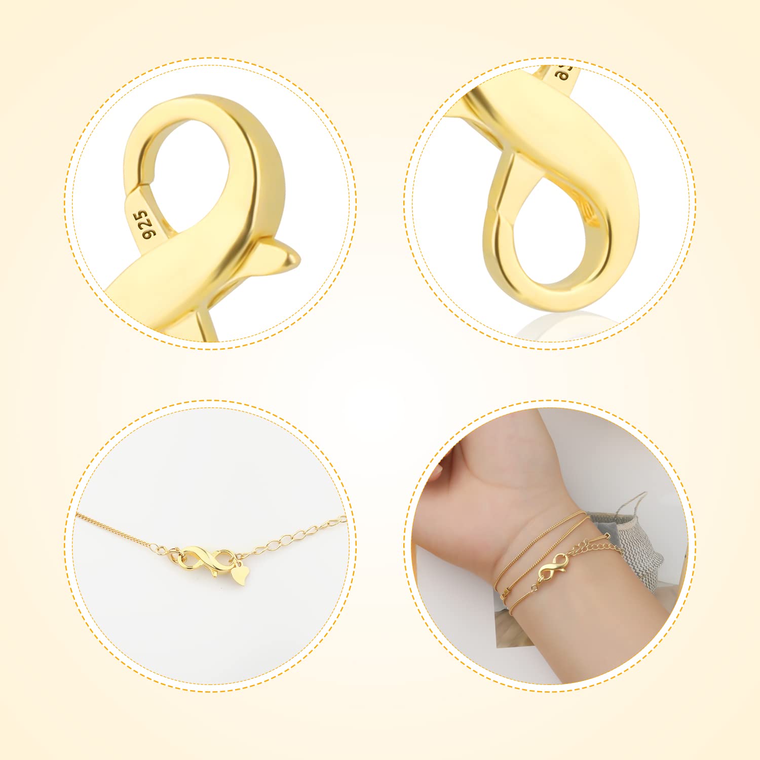 Moschettoni Gioielli Argento 925 - 2 Pezzi Chiusure Doppia Sicurezza Per Bracciali E Collane - Foto 3