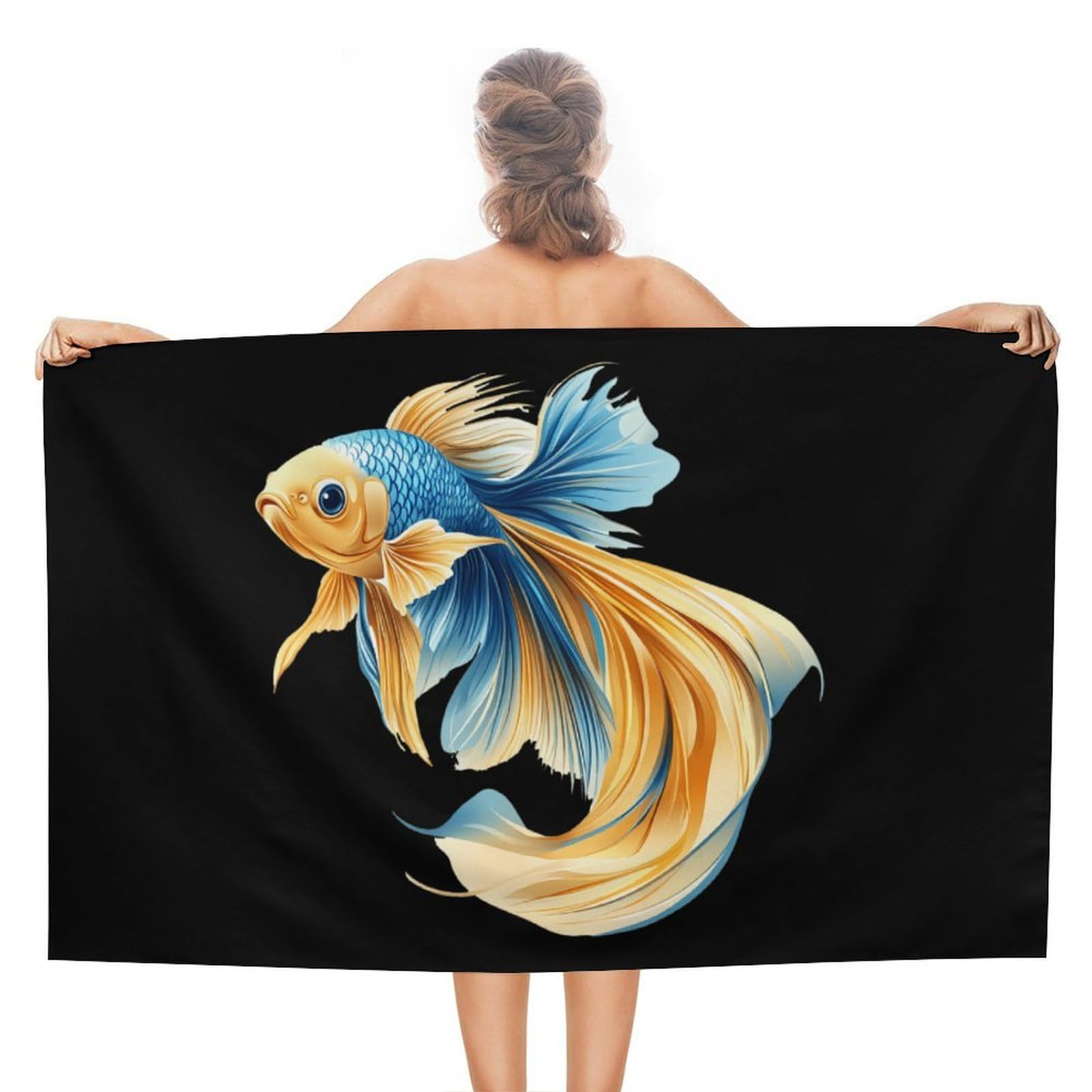 CGSBNGHA Gold Blue Betta Fish Beach Towels Soft Bathroom Bath Pool Swim Towels for Women Men